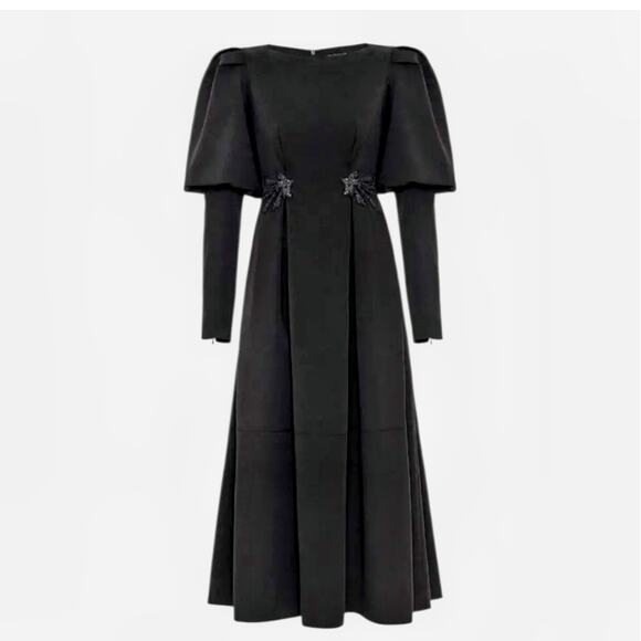 Nocturne Black Maxi Gown Puff Sleeve Removable Sleeve Sequins Goth Size 42 NEW - Picture 1 of 13